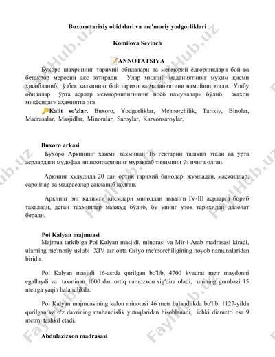 buxoro tarixiy obidalari va meʼmoriy yodgorliklari — DOCX