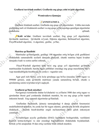 graflarni tasvirlash usullari va eng qisqa yo‘l algoritmlari — DOCX