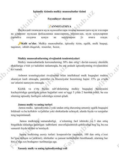 iqtisodiy tizimda mulkiy munosabatlar tizimi — DOCX