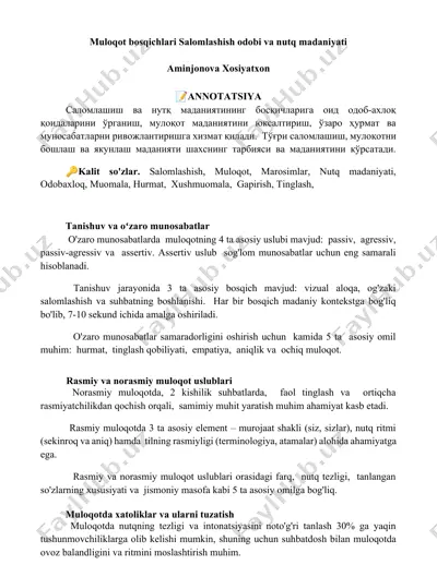 muloqot bosqichlari salomlashish odobi va nutq madaniyati — DOCX