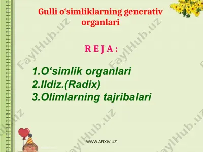 gulli o‘simliklarning generativ organlari — PPT