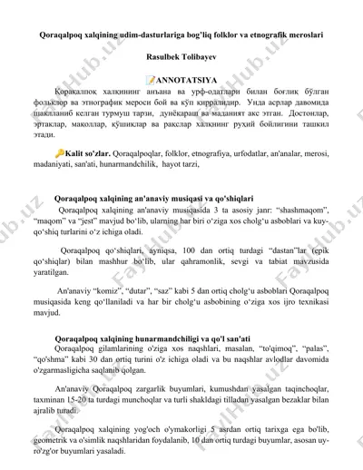 qoraqalpoq xalqining udim-dasturlari, folklor va etnografik meroslari — DOCX