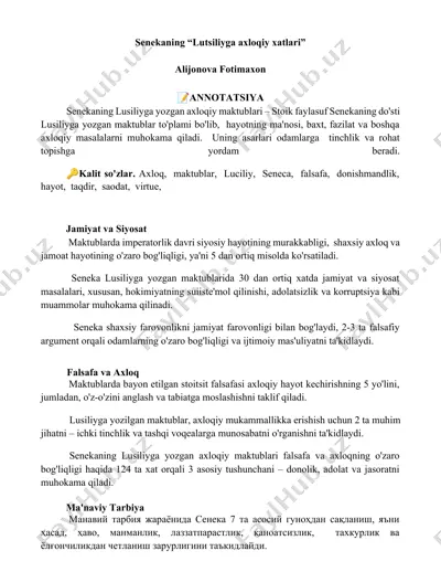senekaning “lutsiliyga axloqiy xatlari” — DOCX