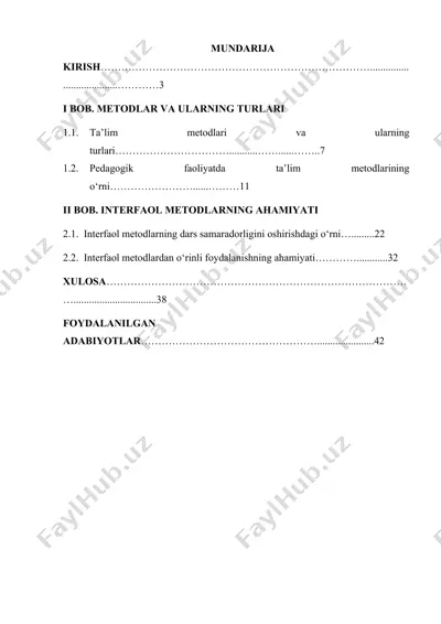 ona tili kurs ishi "pedagogik metodlarni o‘qitishda ta’limning interfaol metodlaridan foydalanish yo‘llari" — DOCX