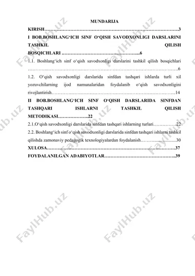 boshlang‘ich sinf o‘qish savodxonligi darslarida sinfdan tashqari ishlarni tashkil etishning ilmiy asoslangan metodikasi — DOCX