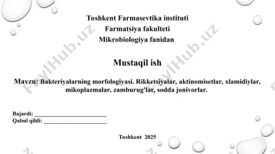 bakteriyalarning morfologiyasi. rikketsiyalar, aktinomisetlar, xlamidiylar, mikoplazmalar, zamburug'lar, sodda jonivorlar. taqdimot 13 bet. — PPT