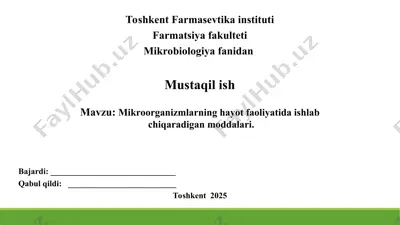mikroorganizmlarning hayot faoliyatida ishlab chiqaradigan moddalari. taqdimot 11 bet. — PPT