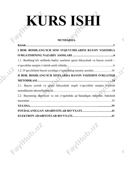 boshlang‘ich sinf o‘quvchilarini bayon yozishga o‘rgatish metodikasi (kurs ishi) — DOCX