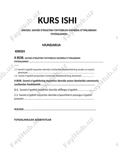 savod oʻrgatish tayyorlov davrida oʻyinlardan foydalanish — DOCX