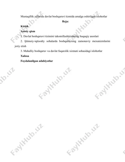mustaqillik yillarida davlat boshqaruvi tizimida amalga oshirilgan islohotlar — DOCX