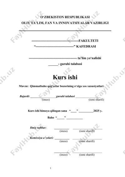 qimmatbaho qog‘ozlar bozorining o‘ziga xos xususiyatlari — DOCX
