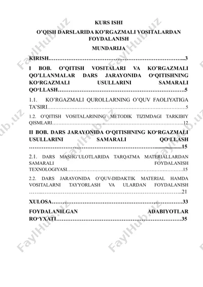 o’qish darslarida ko’rgazmali vositalardan foydalanish — DOCX