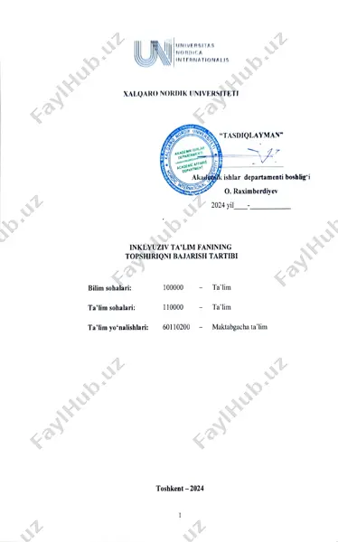 inklyuziv ta'lim fanining amaliy mashg'ulot va taqdimot ishlari to‘plami — PDF