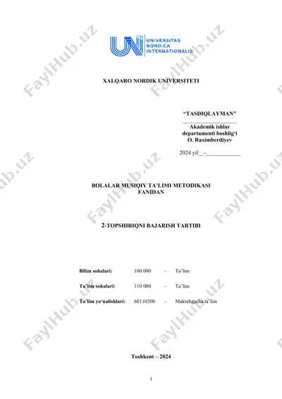 bolalar musiqiy ta’limi metodikasi fanidan yozma topshiriq — DOCX