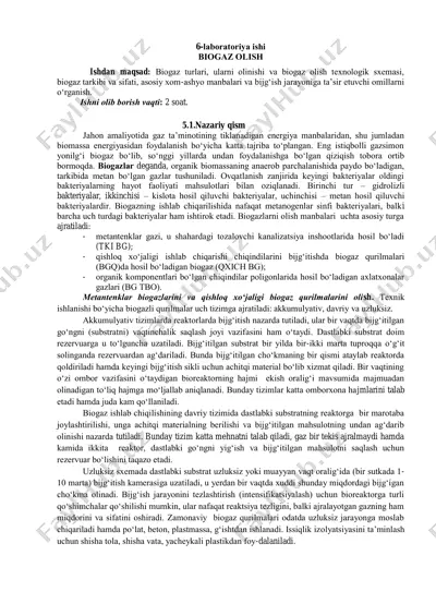 biogaz olish laboratoriya ishi — PDF