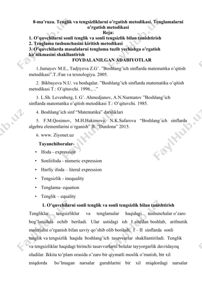 tenglik va tengsizliklarni o’rgatish metodikasi — DOCX