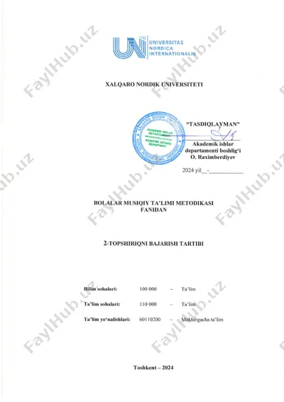 bolalar musiqiy ta'limi metodikasi fanidan mustaqil ish topshirig‘i — PDF