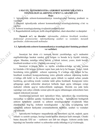 iqtisodiyotda axborot kommunikatsiya texnologiyalarining o‘rni va ahamiyati — DOCX