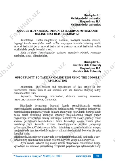 online test olish imkoniyati google ilovasi yordamida — PDF