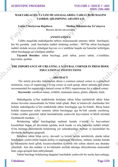 maktabgacha ta’lim muassasalarida tabiat burchagini tashkil qilish — PDF