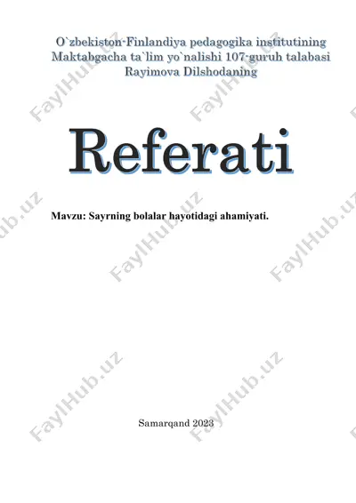 sayrning bolalar hayotidagi ahamiyati — PDF
