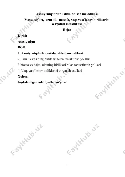 asosiy miqdorlar ustida ishlash metodikasi — DOCX