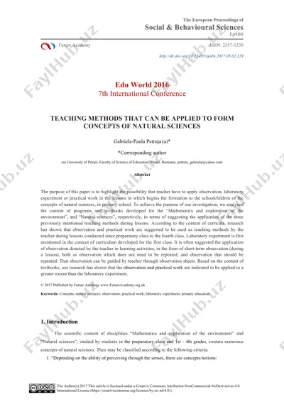 teaching methods for forming natural sciences concepts in primary school — PDF