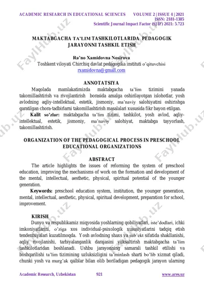 maktabgacha ta'lim tashkilotlarida pedagogik jarayonni tashkil etish — PDF