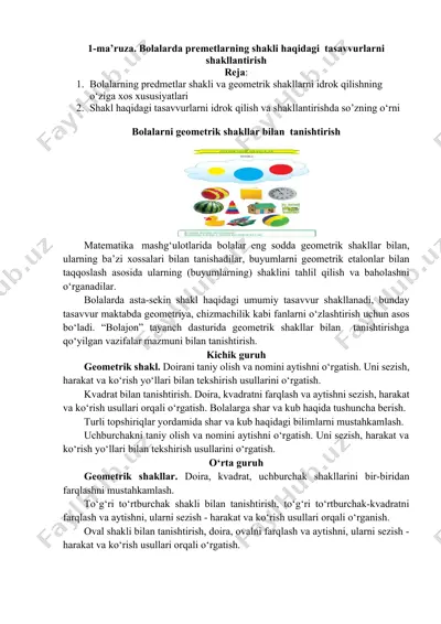 bolalarda premetlarning shakli haqidagi tasavvurlarni shakllantirish — DOCX
