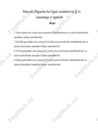 20 gacha bo‘lgan sonlarni to‘g‘ri sanashga o‘rgatish — DOCX