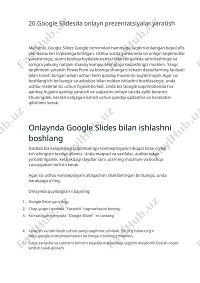 google slides onlayn taqdimot yaratish vositasi — DOCX