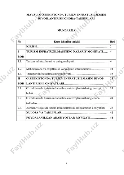 o‘zbekistonda turizm infratuzilmasini rivojlantirish chora-tadbirlari — DOCX