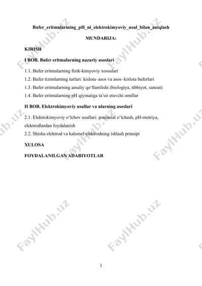bufer eritmalarining ph ni elektrokimyoviy usul bilan aniqlash — DOCX