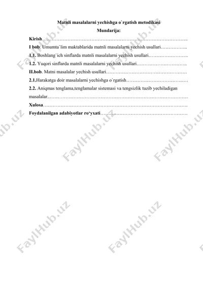 matnli masalalarni yechishga o`rgatish metodikasi — DOCX