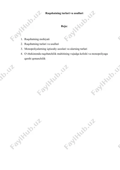 raqobatning turlari va usullari — DOCX