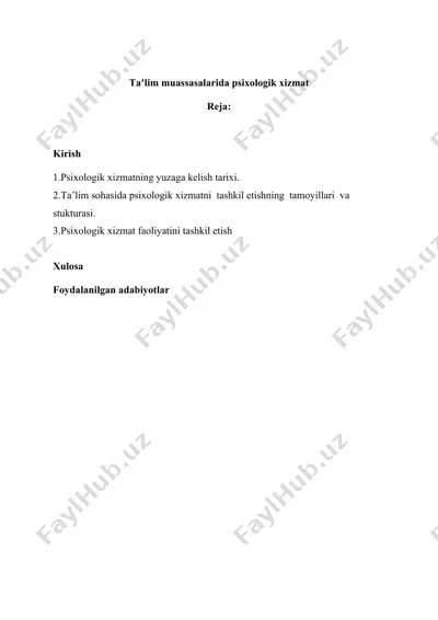 taʼlim muassasalarida psixologik xizmat — DOCX
