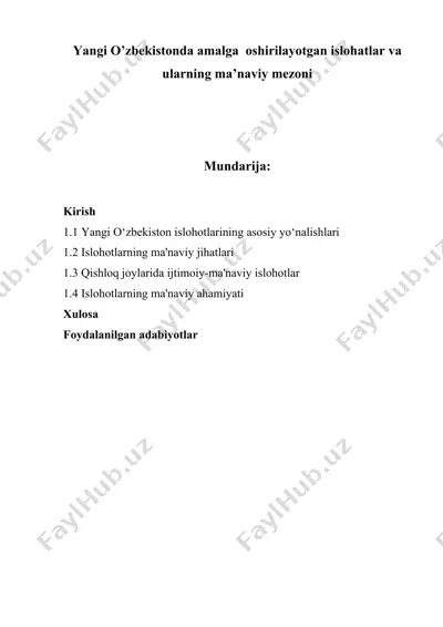 yangi o’zbekistonda amalga oshirilayotgan islohatlar va ularning ma’naviy mezoni — DOCX
