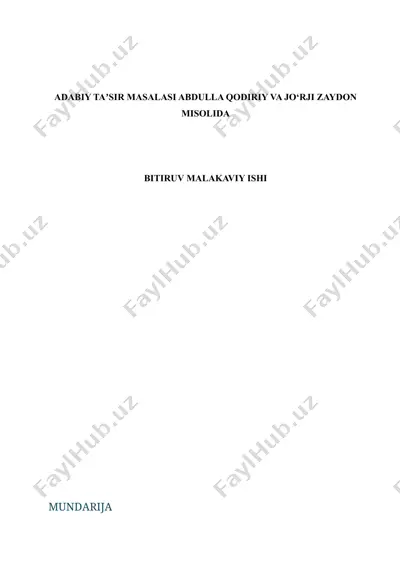 abdulla qodiriy va jo‘rji zaydon ijodidagi adabiy ta’sir masalasi — DOCX