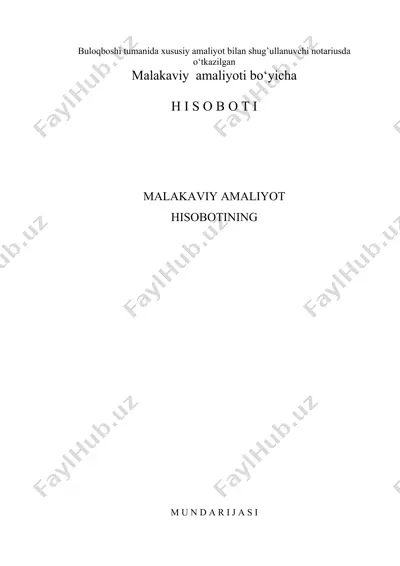 notariat tizimi amaliyoti bo‘yicha malakaviy hisobot — DOCX