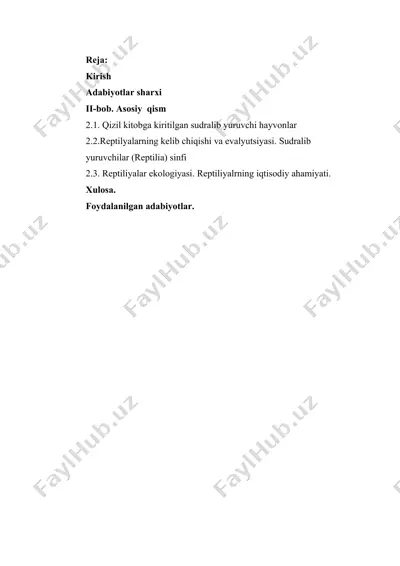 qizil kitobga kiritilgan sudralib yuruvchilar turlari — DOCX