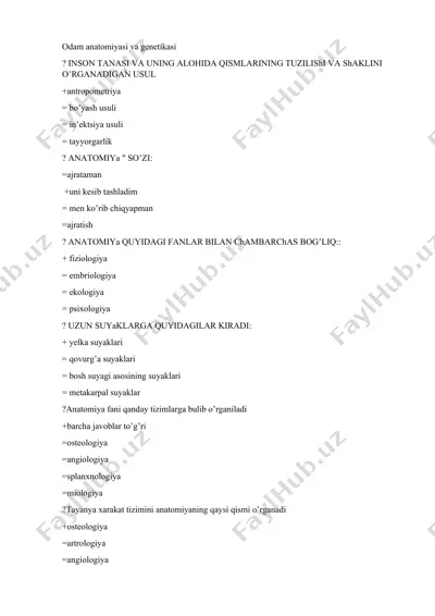 odam anatomiyasi va genetikasi — DOCX