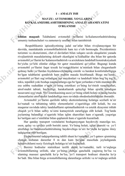 avtomobil yo‘llarini ko‘kalamzorlashtirishning amaliy ahmiyati — DOCX