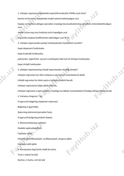 chiziqsiz regressiya va ekonometrika asoslari — DOCX