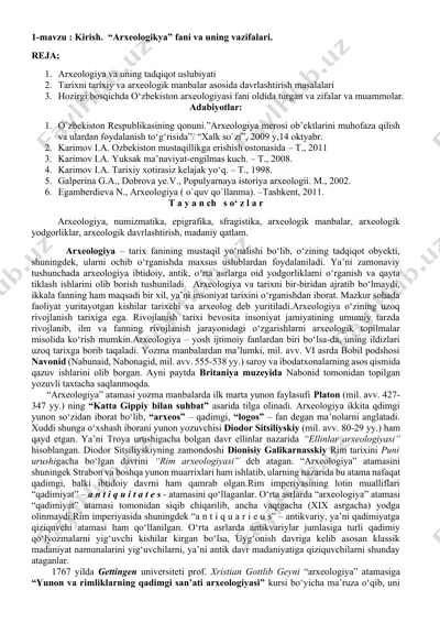 arxeologiya fani haqida taqdimot — DOCX