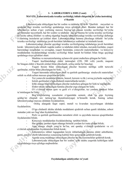 laboratoriyada texnika xavfsizligi bo‘yicha o‘quv qo‘llanma — DOCX