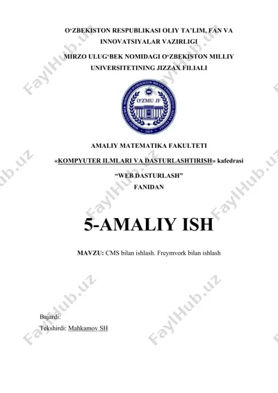 cms bilan ishlash. freymvork bilan ishlash — DOCX