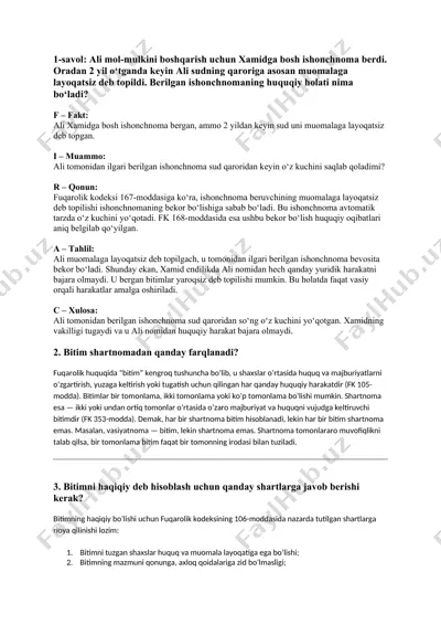 fuqarolik huquqi asoslari bo‘yicha ma’ruza matni — DOCX
