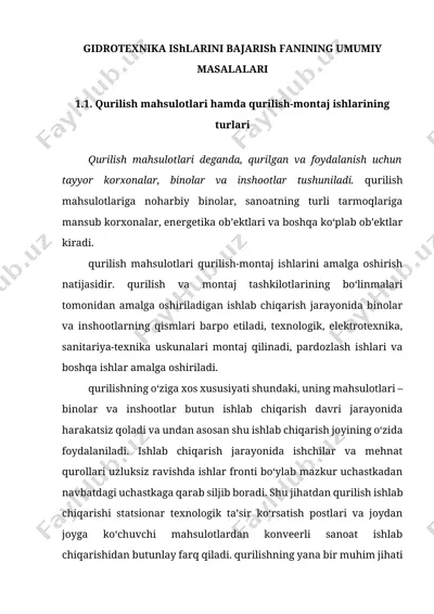 gidrotexnika ishlari fanining umumiy masalalari — DOCX