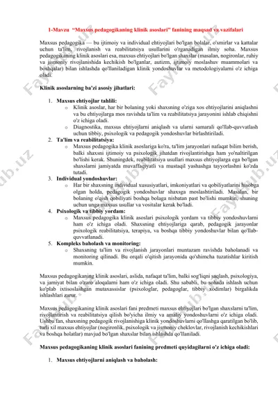 maxsus pedagogikaning klinik asoslari — DOCX