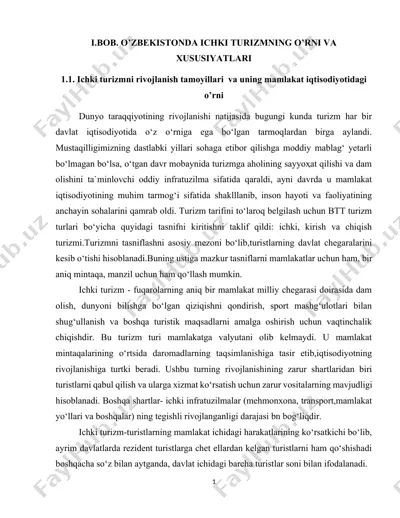 ichki turizm rivojlanishi va qo‘llab-quvvatlash dasturi — DOCX